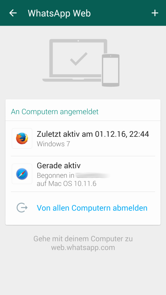 Anzeige der aktiven Sitzungen in WhatsApp Web